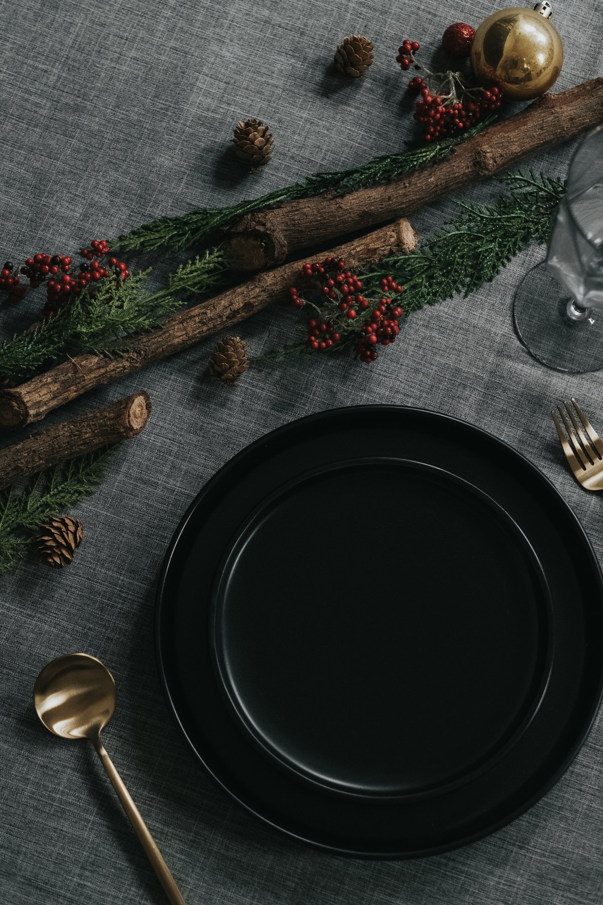 Black Plate with Christmas Decors