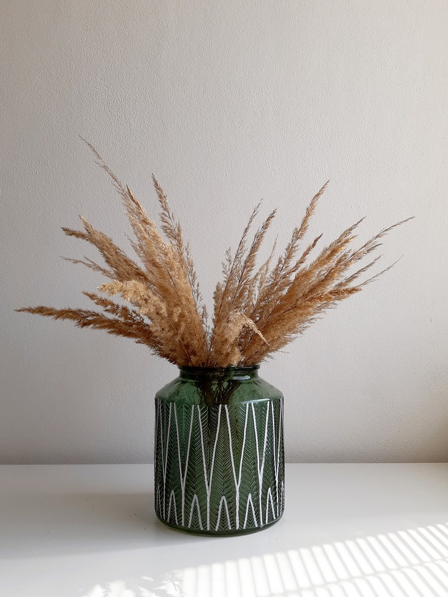 Brown Plant on Green Glass Vase